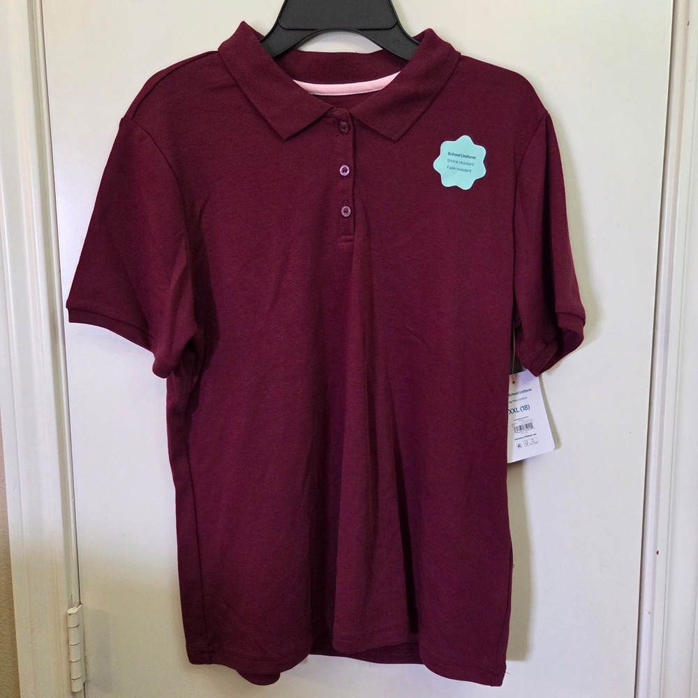 Wonder Nation Girls School Uniform Polo Shirt Burgundy XXL 18 New With Tags